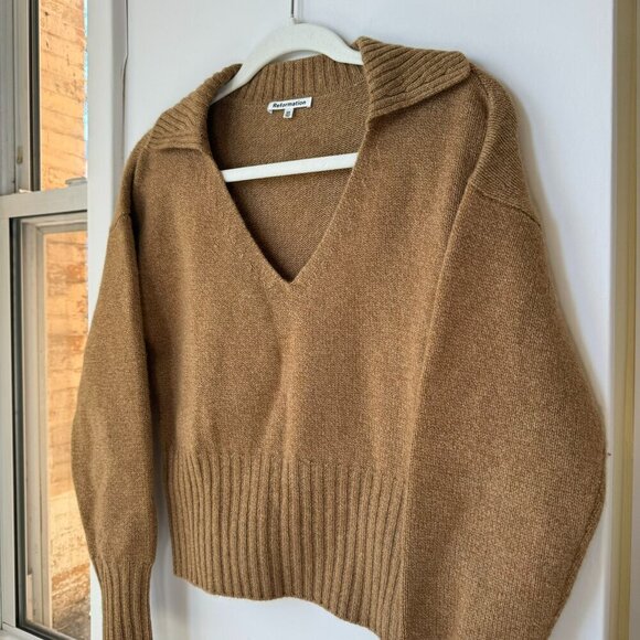 Reformation Beckie Cashmere Collared Sweater in Panko Brown - Picture 6 of 11
